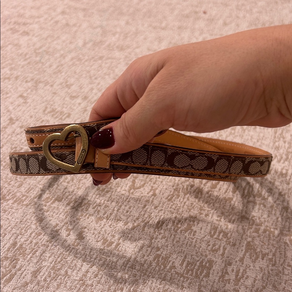 Coach Signature Brown and Tan Belt with Heart Buckle - Picture 2 of 6